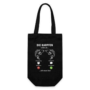 Die Karpfen rufen an - ich muss los - Spruch - Geschenkbeutel für Flaschen - Schwarz - Vorne