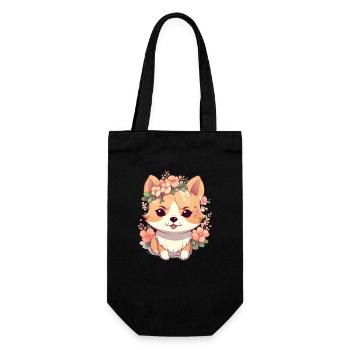 Japanese dog Shiba Inu girl with flower wreath - Gift Bag for Bottles - black - Front