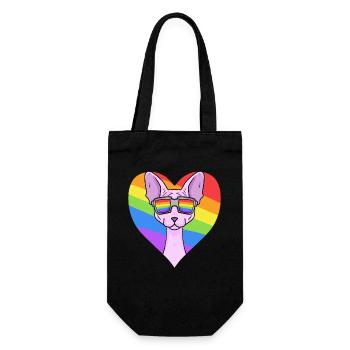 Regenbogen - Katze Sphynx-Katze mit Brille - Geschenkbeutel für Flaschen - Schwarz - Vorne