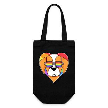 Rainbow - Dog Spaniel Breton with glasses - Gift Bag for Bottles - black - Front