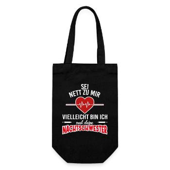 Sei nett zu mir vielleicht mal die Nachtschwester - Geschenkbeutel für Flaschen - Schwarz - Vorne