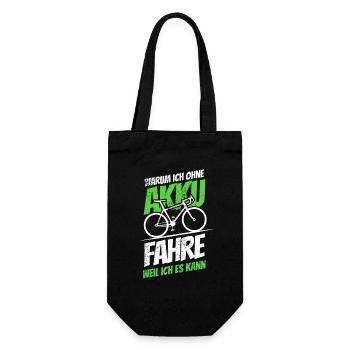 Warum ich ohne Akku fahre - weil ich es kann - Geschenkbeutel für Flaschen - Schwarz - Vorne
