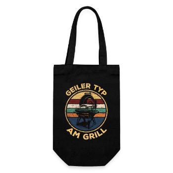 Geiler Typ Am Grill Grillmeister BBQ Barbecue - Geschenkbeutel für Flaschen - Schwarz - Vorne