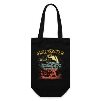 Vintage Grillmeister Papa Held Ehemann Grillen BBQ - Geschenkbeutel für Flaschen - Schwarz - Vorne