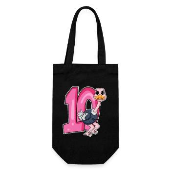 10. Geburtstag Motiv Strauß - zehn Jahre alt - Geschenkbeutel für Flaschen - Schwarz - Vorne