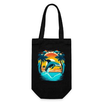 Springender Delphin im Sonnenuntergang - Geschenkbeutel für Flaschen - Schwarz - Vorne