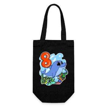 8th Birthday Motif Dolphin - eight years - Gift Bag for Bottles - black - Front