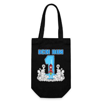 1 Jahr alt - Einschulung - Astronaut Motiv - Geschenkbeutel für Flaschen - Schwarz - Vorne