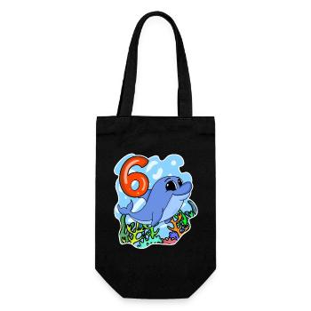 6th Birthday Motif Dolphin - Six Years - Gift Bag for Bottles - black - Front