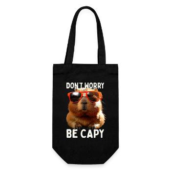 Capybara Dont Worry Be Capy Wasserschwein Nagetier - Geschenkbeutel für Flaschen - Schwarz - Vorne