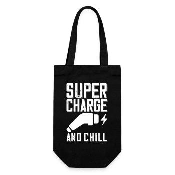 Supercharge And Chill - für Elektro Auto Fans - Geschenkbeutel für Flaschen - Schwarz - Vorne