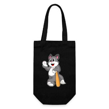 Katze Baseball Baseballschläger - Geschenkbeutel für Flaschen - Schwarz - Vorne