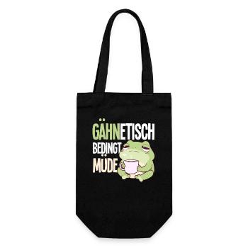 Gähntechnisch Bedingt Müde Frosch Morgenmuffel - Geschenkbeutel für Flaschen - Schwarz - Vorne