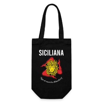 Non ni manciu chiacchiri! Trinacria Sizilien - Geschenkbeutel für Flaschen - Schwarz - Vorne