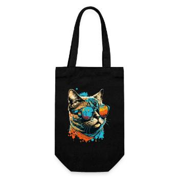 Katze mit Sonnenbrille - Geschenkbeutel für Flaschen - Schwarz - Vorne