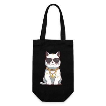 Coole Katze mit Sonnenbrille und Goldkette - Geschenkbeutel für Flaschen - Schwarz - Vorne