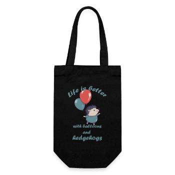 Kleiner Igel mit Luftballons und Schriftzug - Geschenkbeutel für Flaschen - Schwarz - Vorne