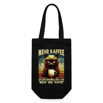 Mehr Kaffee Mürrische Katze Morgenmuffel Geschenk - Geschenkbeutel für Flaschen - Schwarz - Vorne