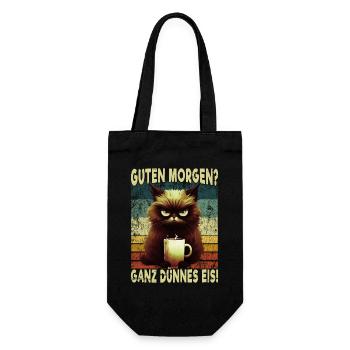 Ganz Dünnes Eis Kaffee Katze Morgenmuffel Retro - Geschenkbeutel für Flaschen - Schwarz - Vorne