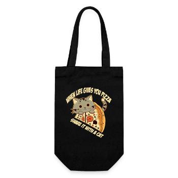 Pizza avec chat et lettrage - Sac à bouteille - noir - Devant
