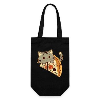 Pizza mit Katze - Geschenkbeutel für Flaschen - Schwarz - Vorne