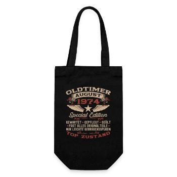 49. Geburtstag Mann Oldtimer August Jahrgang 1974 - Geschenkbeutel für Flaschen - Schwarz - Vorne