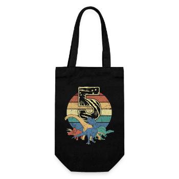 Dinosaurier 5 Jahre Geschenk 5. Geburtstag Retro - Geschenkbeutel für Flaschen - Schwarz - Vorne