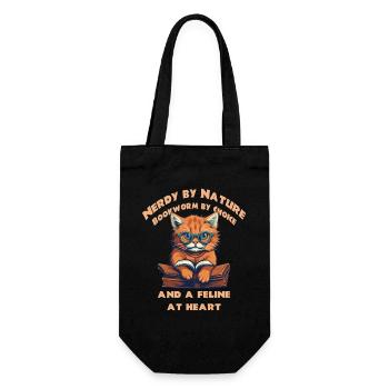 Cat with book - Gift Bag for Bottles - black - Front