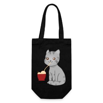 Kawaii Cat eating Ramen - Gift Bag for Bottles - black - Front