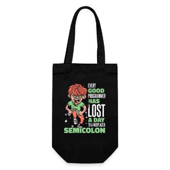 Has Lost A Day To A Misplaced Semicolon Coder - Gift Bag for Bottles - black - Front