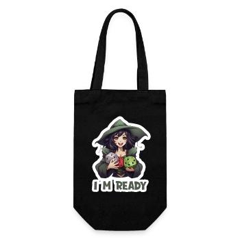 I Am Ready – Female RPG Hero with Dice - Gift Bag for Bottles - black - Front