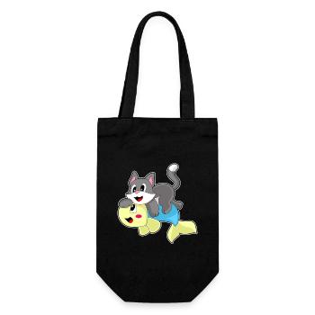 Katze Fisch - Geschenkbeutel für Flaschen - Schwarz - Vorne