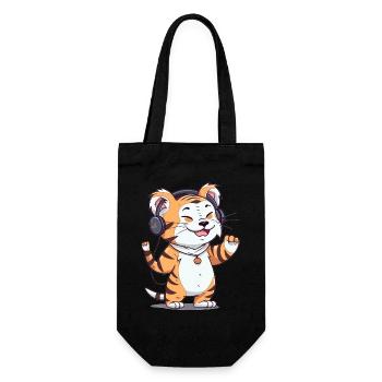 Tanzender Tiger mit Kopfhörern - Geschenkbeutel für Flaschen - Schwarz - Vorne
