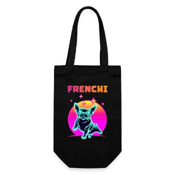 Synthwave Frenchie Bulldog Dog Lover Frenchie - Geschenkbeutel für Flaschen - Schwarz - Vorne