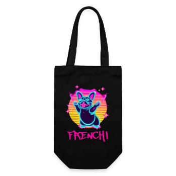 Lustiger Frenchie Hund Französiche Bulldogge Synth - Geschenkbeutel für Flaschen - Schwarz - Vorne