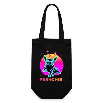 Französiche Bulldogge Synthwave Frenchie - Geschenkbeutel für Flaschen - Schwarz - Vorne