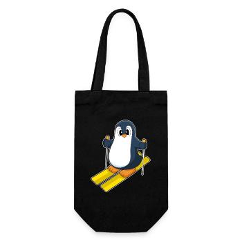 Pinguin Skifahrer Ski Wintersport - Geschenkbeutel für Flaschen - Schwarz - Vorne