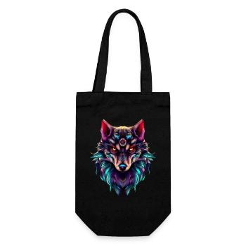 Wolfskopf Synthwave Wolf - Geschenkbeutel für Flaschen - Schwarz - Vorne