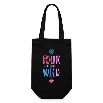 Four Ever Wild 4 Year Old 4th Birthday Girl - Gift Bag for Bottles - black - Front