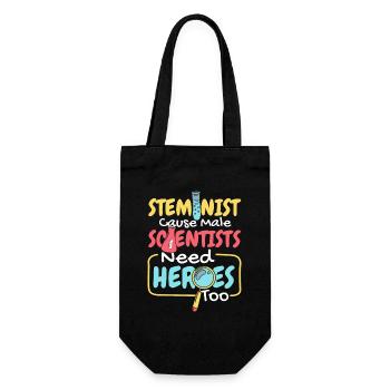 Denn auch männliche Wissenschaftler brauchen Helden MINT - Geschenkbeutel für Flaschen - Schwarz - Vorne