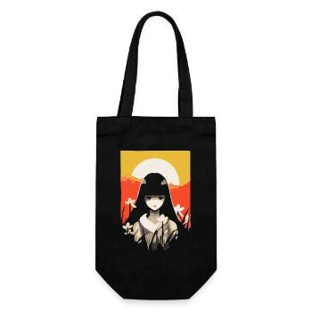 Japanese Sun Anime Girl Mountains Geisha - Gift Bag for Bottles - black - Front