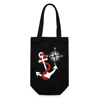 Compass rose and sea anchor (white) - Gift Bag for Bottles - black - Front