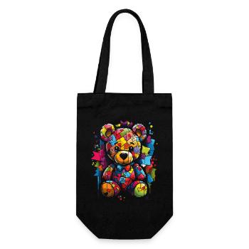Liebevoller Honig-Herz-Kuschel-Bär - Geschenkbeutel für Flaschen - Schwarz - Vorne