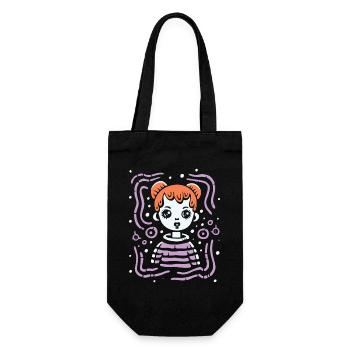 Modern Art Lines and a Cartoon Girl - Gift Bag for Bottles - black - Front