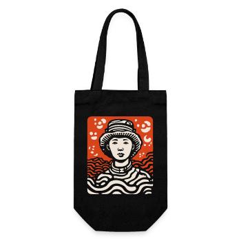 Asien Wurzeln, Asiatischer Bauer: Cartoon-Kunst - Geschenkbeutel für Flaschen - Schwarz - Vorne