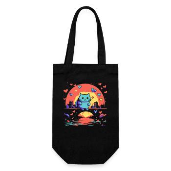 A happy cat and hearts - Gift Bag for Bottles - black - Front