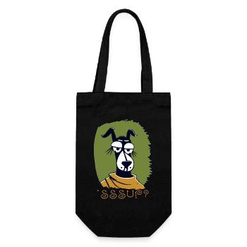 What's Up, was geht, ein cooler Cartoon-Hund - Geschenkbeutel für Flaschen - Schwarz - Vorne