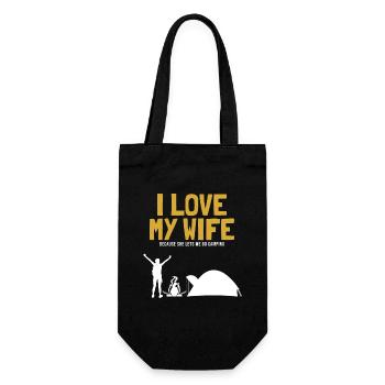 I love my Wife Camping Zelten Glamping - Geschenkbeutel für Flaschen - Schwarz - Vorne