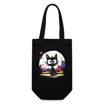 Katzen Urlaub beim Camping - Geschenkbeutel für Flaschen - Schwarz - Vorne