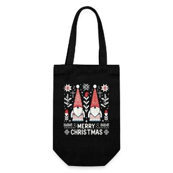 Frohe Weihnachten Gnomes Strickmuster Optik - Geschenkbeutel für Flaschen - Schwarz - Vorne